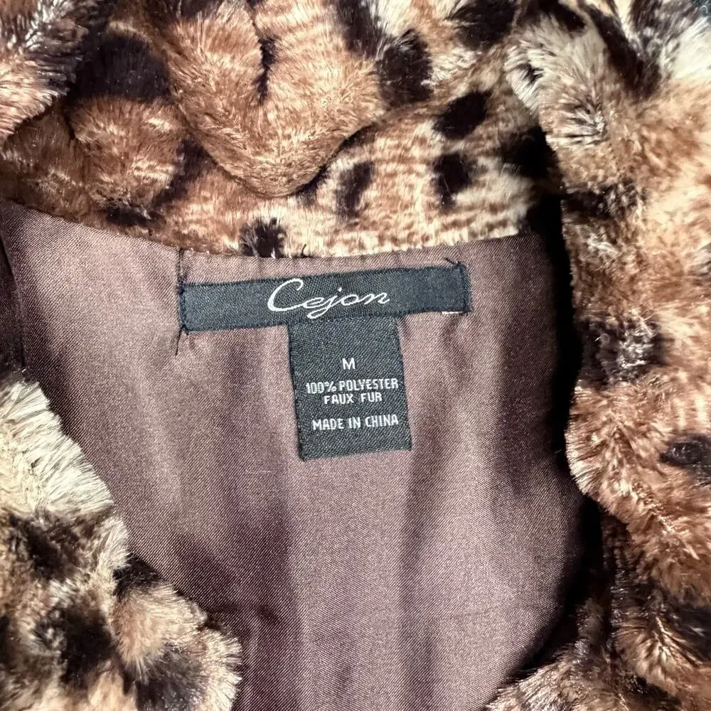 Cejon Faux Fur Leopard Print Vest Brown Black Medium Hook Eye‎ Cozy Whimsigoth